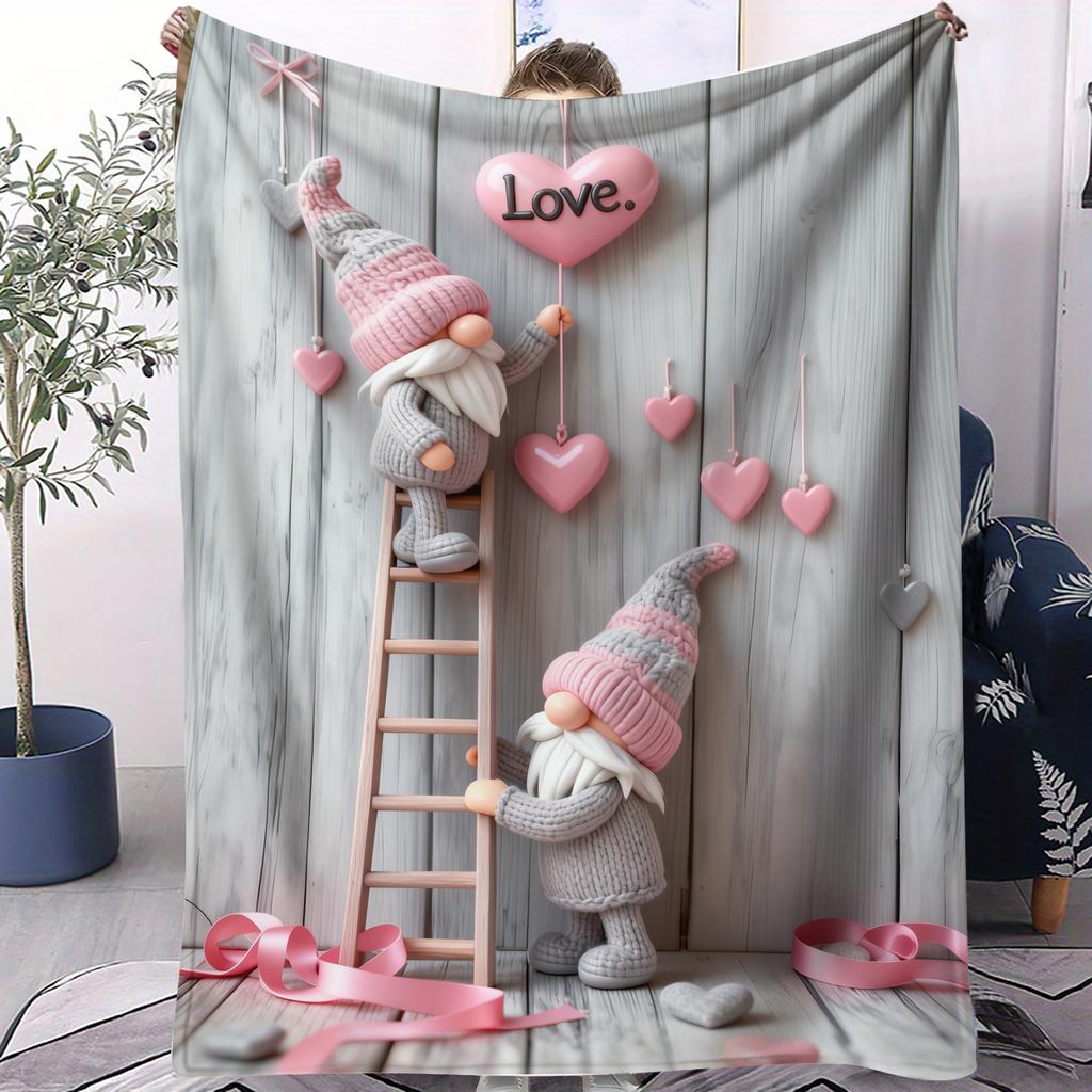 Valentines Day Romantic Love Gnome Printed Blanket Quality Cozy Soft Warm Flannel Blanket Throw Blanket For Room Office Campin