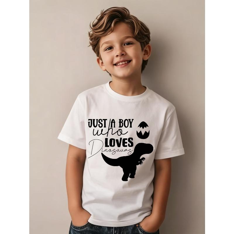 European size Kids T Shirt White Just A Boy Who Loves Dinosaurs Dinosaur And Egg Print for Casual Wear 98cm белый