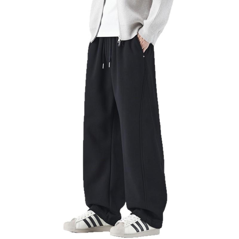 Japanese retro trendy brand elastic waist splicing sweatpants men's spring new loose wide-leg drape casual pants