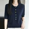 Navava Women Simple Basic Colorful BuTTon Collar ShorT Sleeve KniT T shirT Nk366