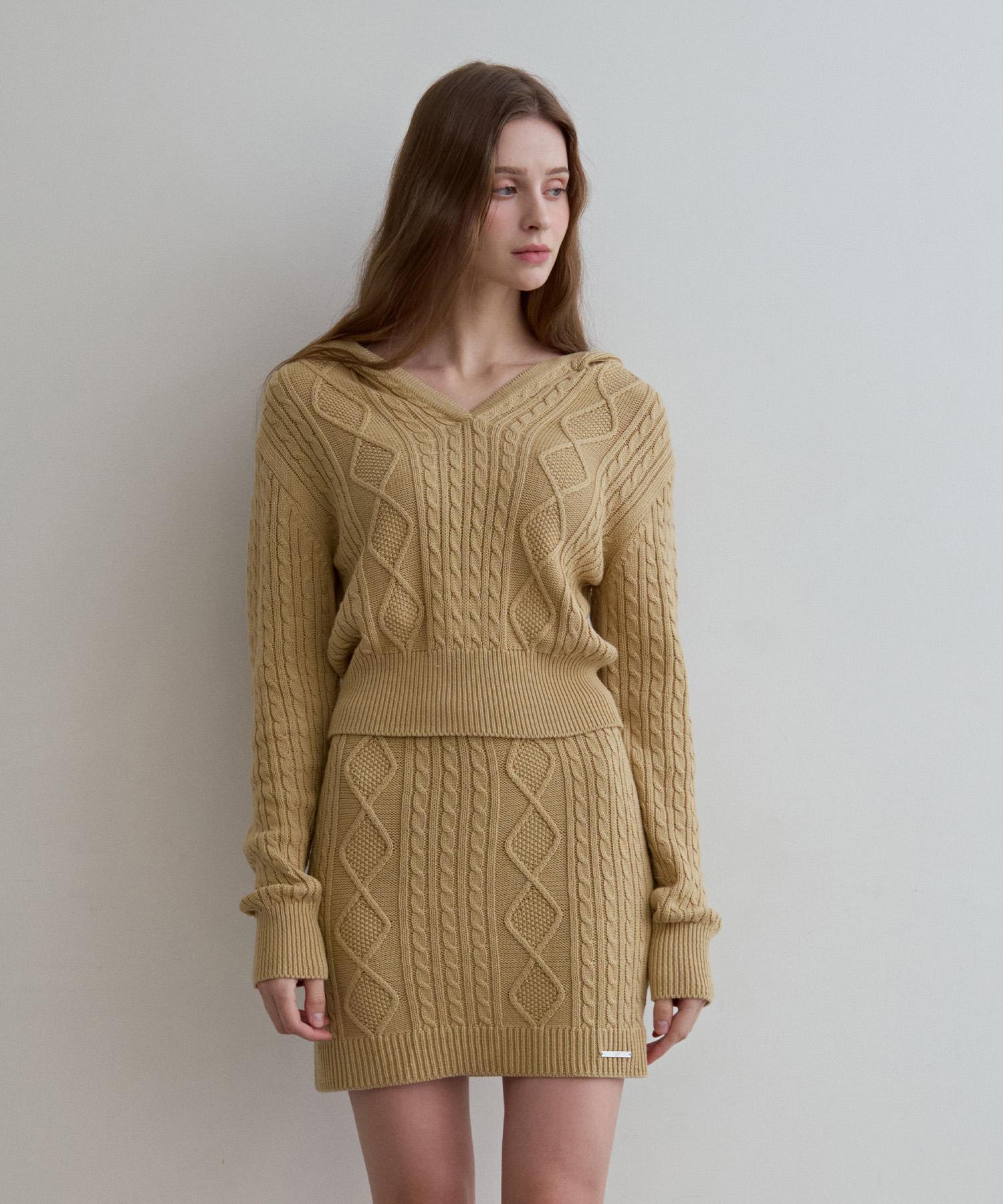 Укороченная толстовка Odier из кабельной вязки - Бежевая Beige/One