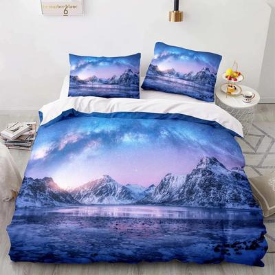 Conjunto de cama Mountain Aurora, paisagem romântica da galáxia, roupa de cama, solteiro, casal, queen, twin, tamanho completo, capa de edredom, roupa de cama feminina