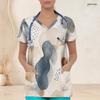 Women Plus Size Printed Nurse Scrub Top V Neck Short Sleeve With Front Pockets