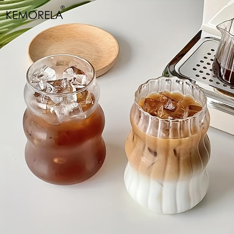 KEMORELA Transparant Drinking Glass Cup Wave Shape Iced Coffee Tumbler Cup Juice Milk Tea Mug Drinkware Water Glasses Ripple Mug