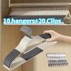 10pcs Anti Slip Hangers Set with 20 Clips, Heavy Duty Velvet Clothing Hangers for Wardrobe, Multiple Colors Closet Hangers