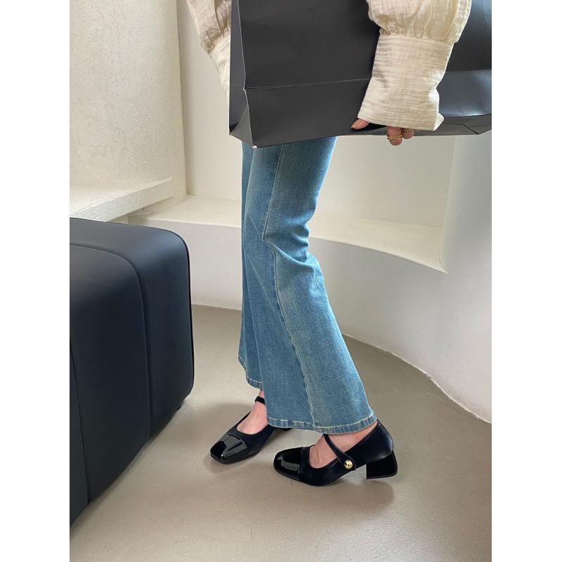 2025 Spring and Autumn New Fashion Versatile Thick Heel Mary Jane Single Shoes Women's Shoes French Medium Heel Evening Square Head