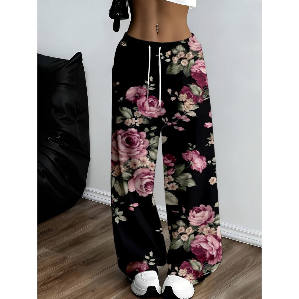 Women's floral wide-leg pants, comfortable and loose version, casual sportswear, suitable for leisure and exercise