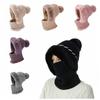 Plush 2in1 Scarf Hat Thicken Warm Balaclavas Hat Simple Winter Cap Mask Set  Female Male