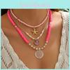 Soft Clay Layered Necklace With Shell Beads And Starfish For Women Summer Style