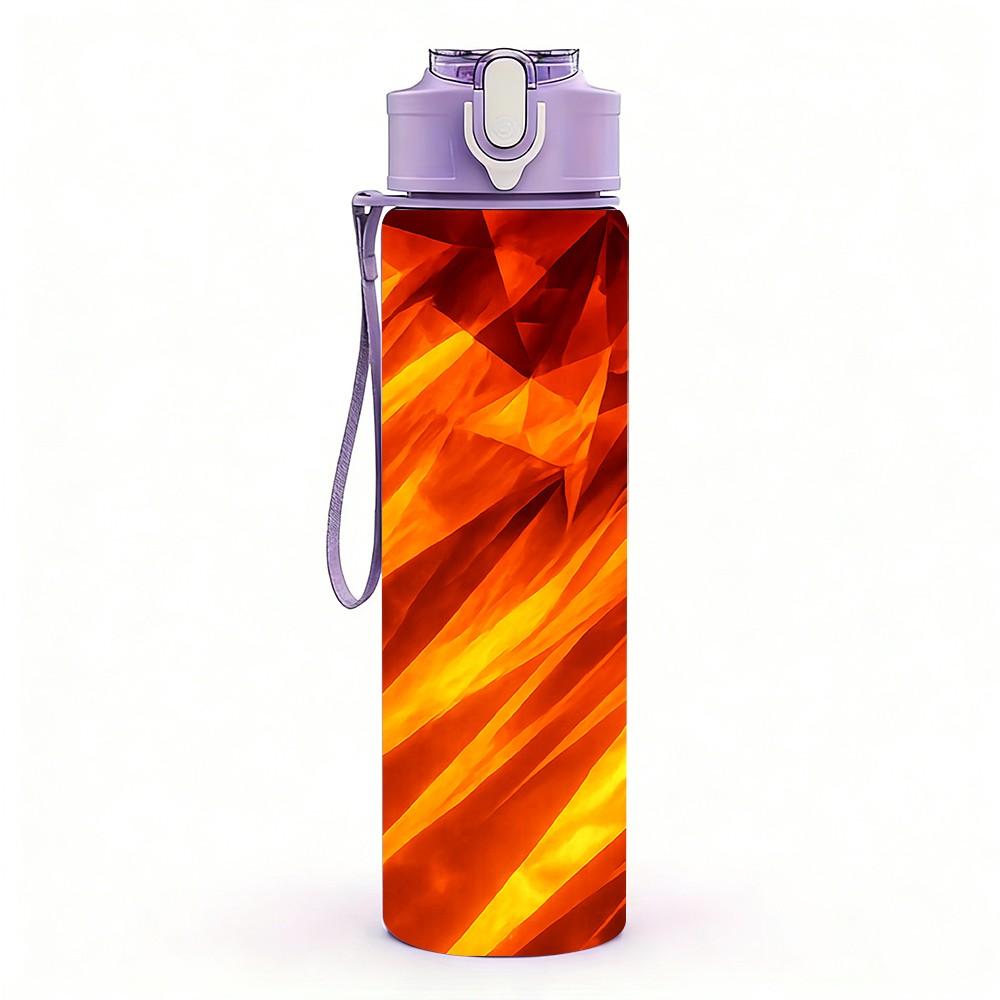 1PC Bright Red Orange Flame Fire Texture Print 750ml Color Plastic Sports Water Bottle Leakproof Flip Straw Lid Suitable for Sports Office Home Use