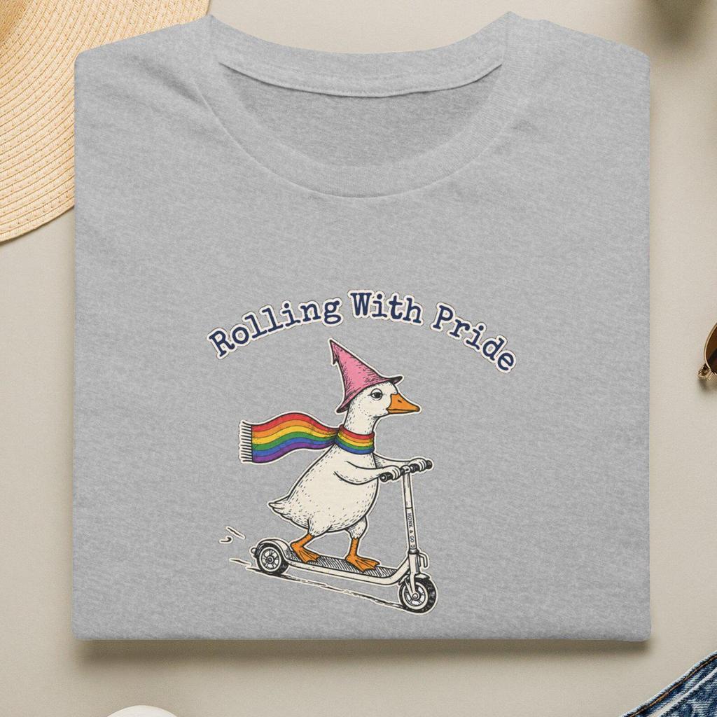 Rolling With Pride Shirt, Pride Goose Scooter Tee, Funny Pride Goose Shirt, Rainbow Cape Goose Tee, Cute LGBTQ Shirt