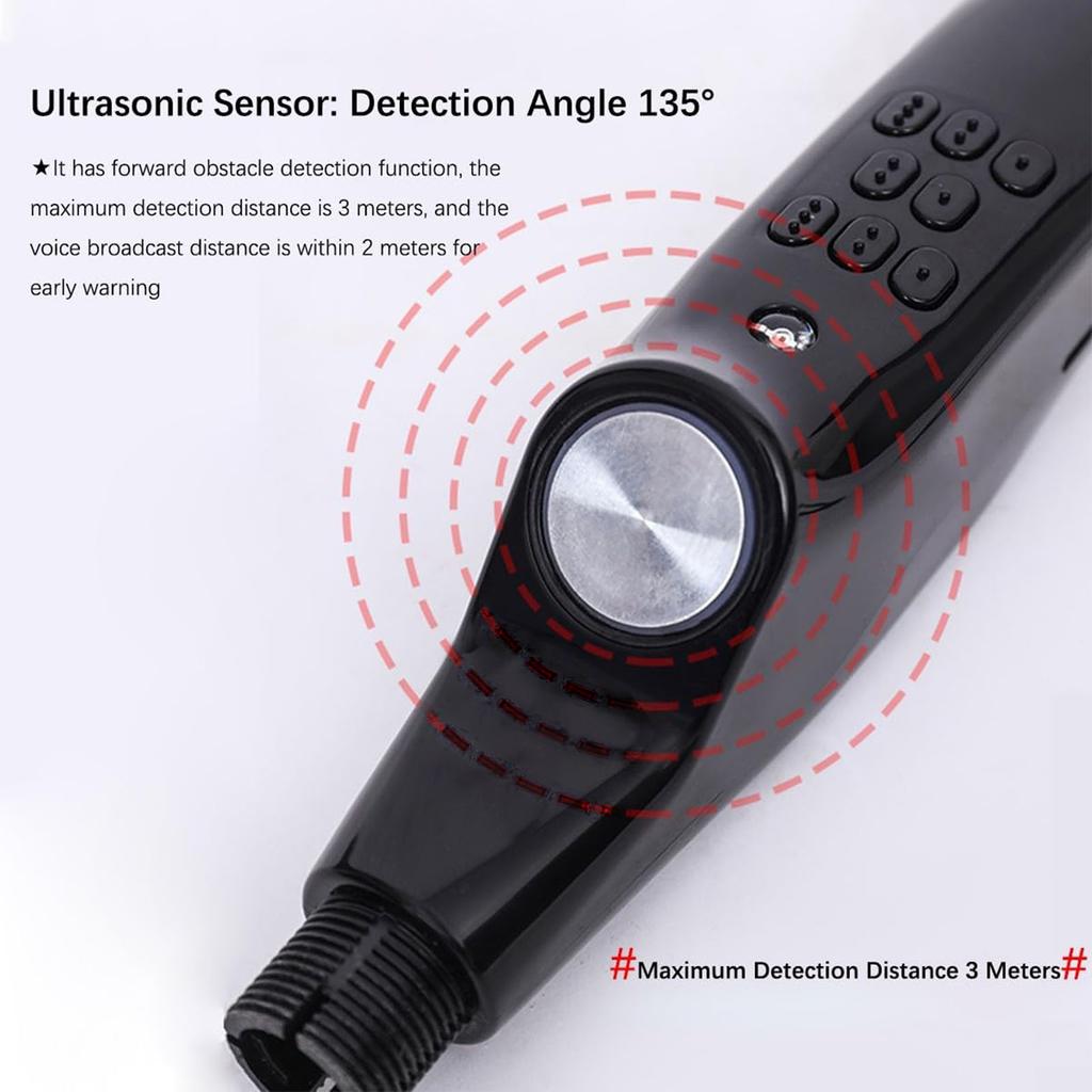 Walking Blind Stick Foldable Secure and Non Slip Convertible Tip Electronic Blind Cane 2m Voice Broadcast for Outdoor Use