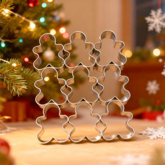 Gingerbread Man Cookie Cutters 9 Cavity Stainless Steel Baking Mold for Biscuits And Fondant Easy to Clean Baking Tool for Home Baking And Festive