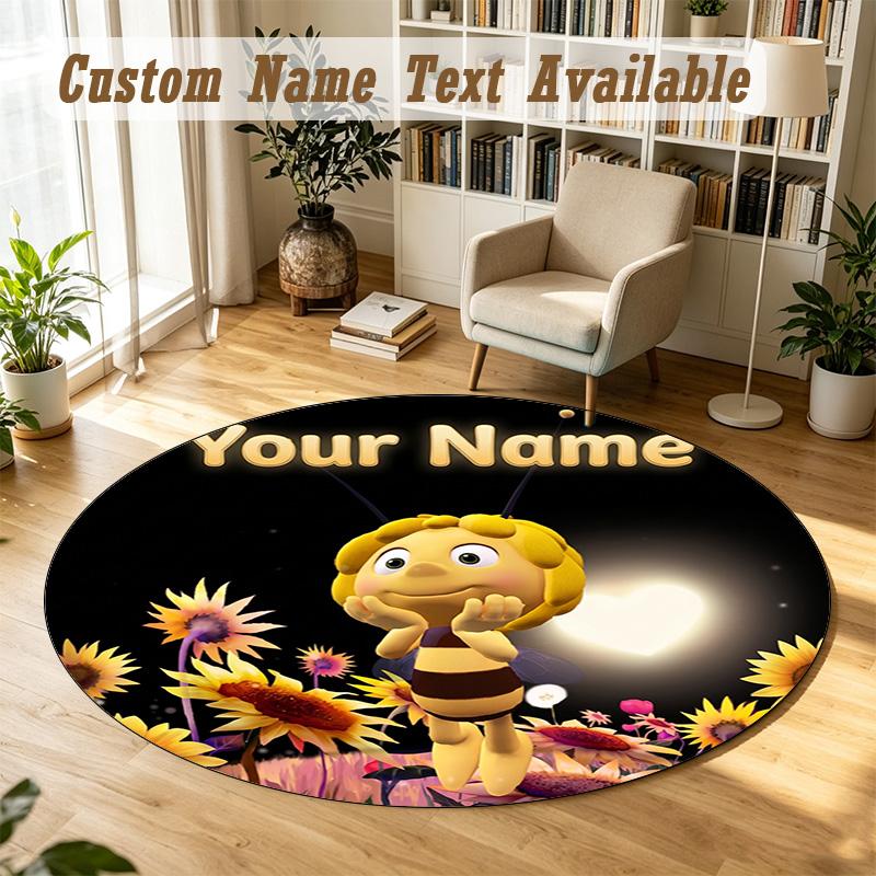 Die Biene Maja Personalized Round Rug Support Custom Name, Soft Home Decor Mat