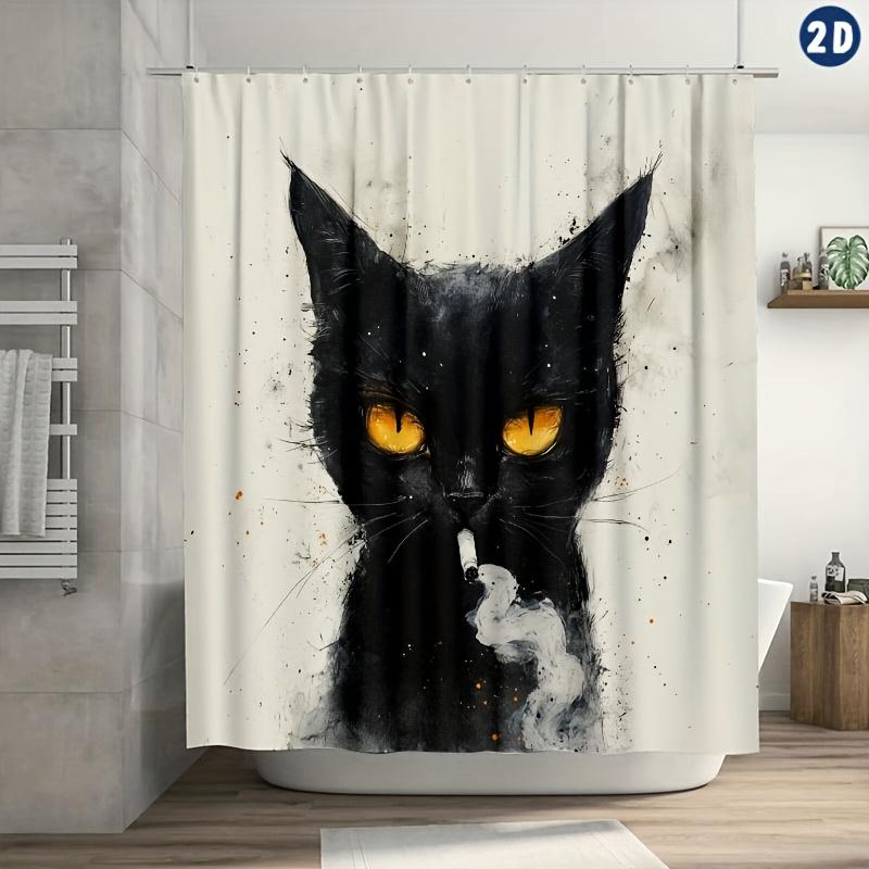 

Black Cat Shower Curtain – Yellow Eyes Design, 70.8X70.8 Durable Polyester, Machine Washable With Hooks, Fashion Bathroom Decor W60H190(CM)-1 Pcs