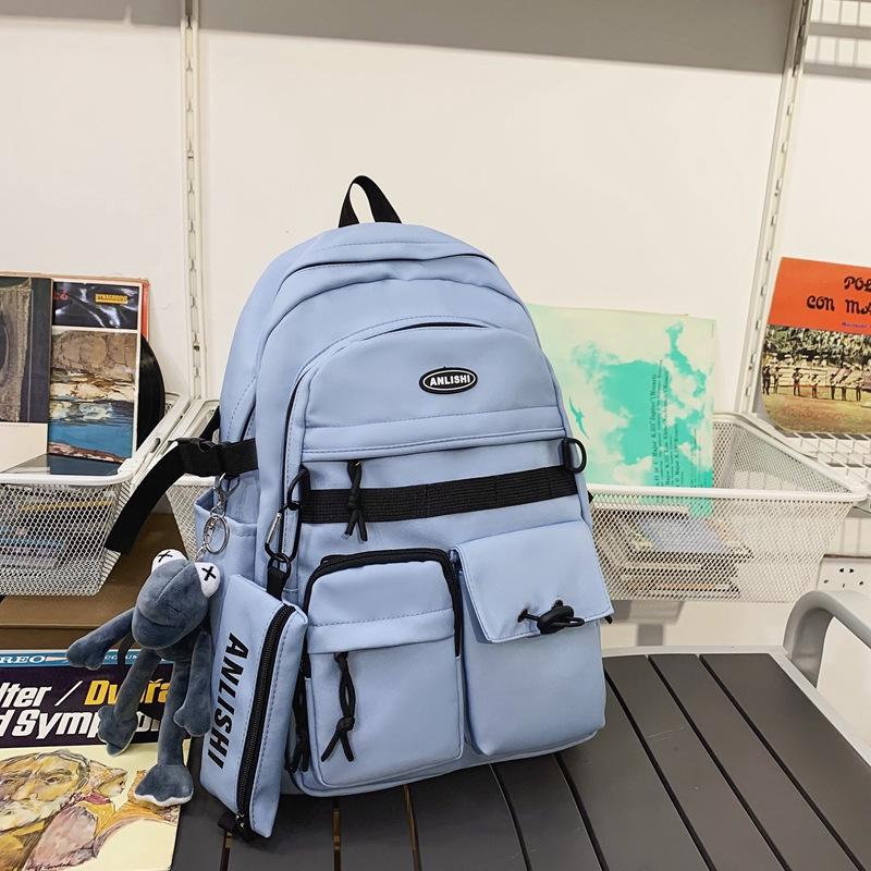 Schoolbag Korean Version Retro Tooling Middle School Student Schoolbag College Student Simple Trend Campus Backpack Large Capacity Men's and Women's 