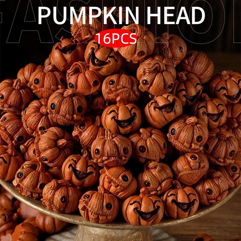 16Pcs Creative Miniature Halloween Decor Gothic Style Resin Resin Pumpkin Statue Unique Orange Mini Pumpkin Figurine