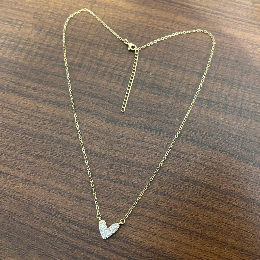 18K Gold Asymmetrical Heart Necklace with Zirconia Pendant for Women