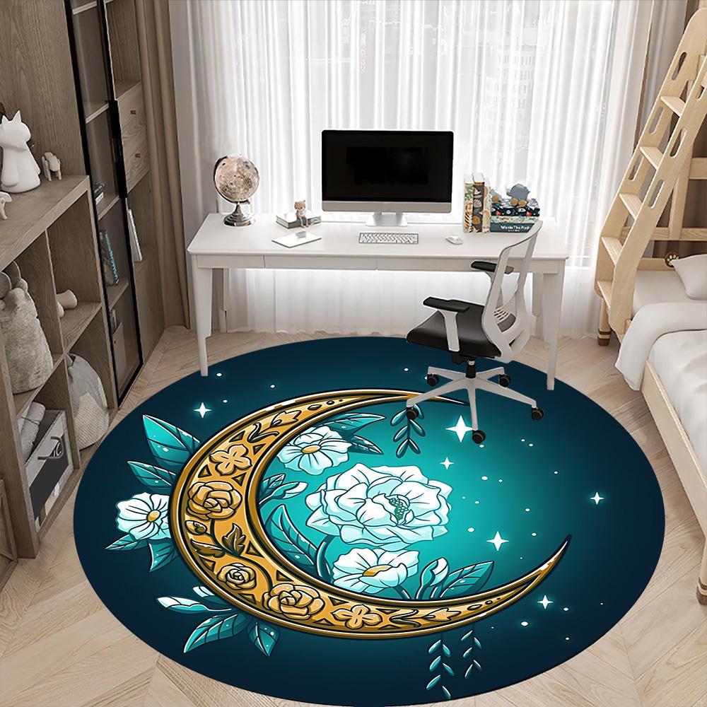 1pc Moon Flowers Office Round Area Rug, Mat Suitable ForOffice, Under Office Chairs Bedroom Living Room Home Decor, Room Deco