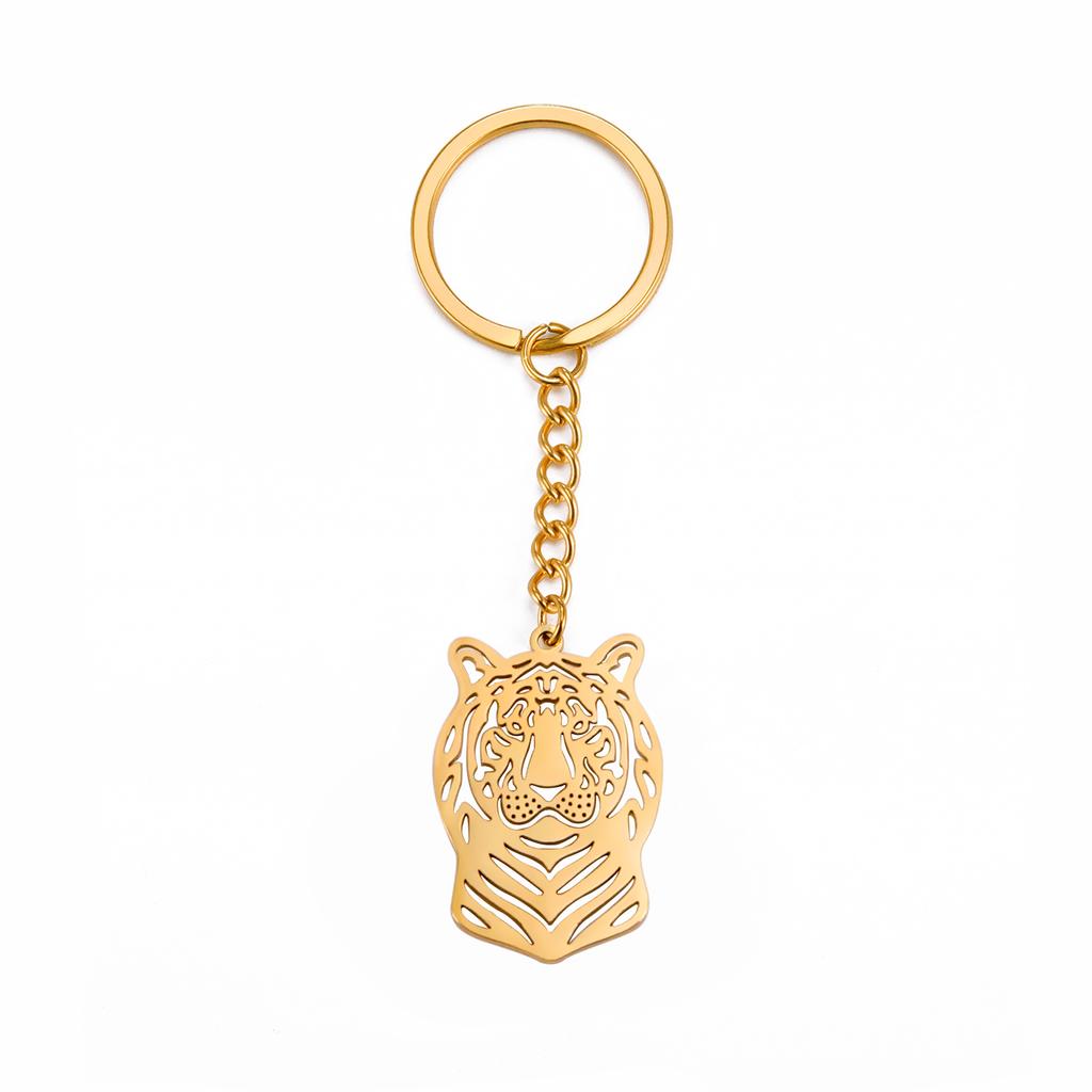 Dreamtimes 2026 Tiger Pendant Keychain Fashion Punk Stainless Steel Men's Animal Head Accessories Gift
