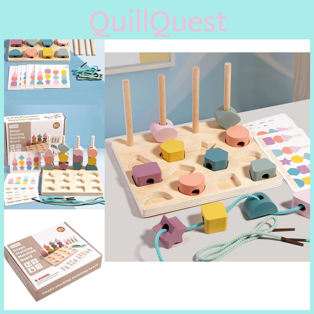 Wooden Geometric Shape Matching Color Recognition Threading Block Building