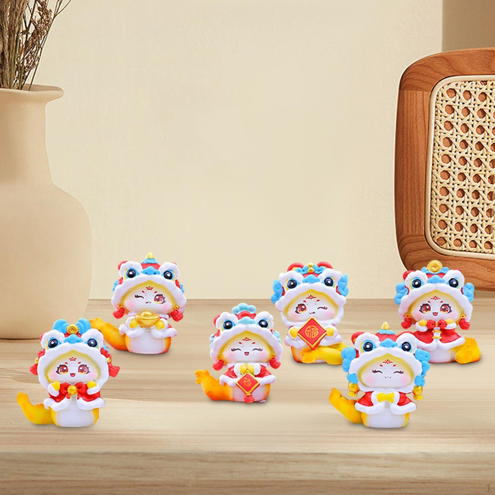 

6 шт. Миниатюрные фигурки змей, китайский год, домашний лунный декор, скульптуры животных из смолы жёлтый