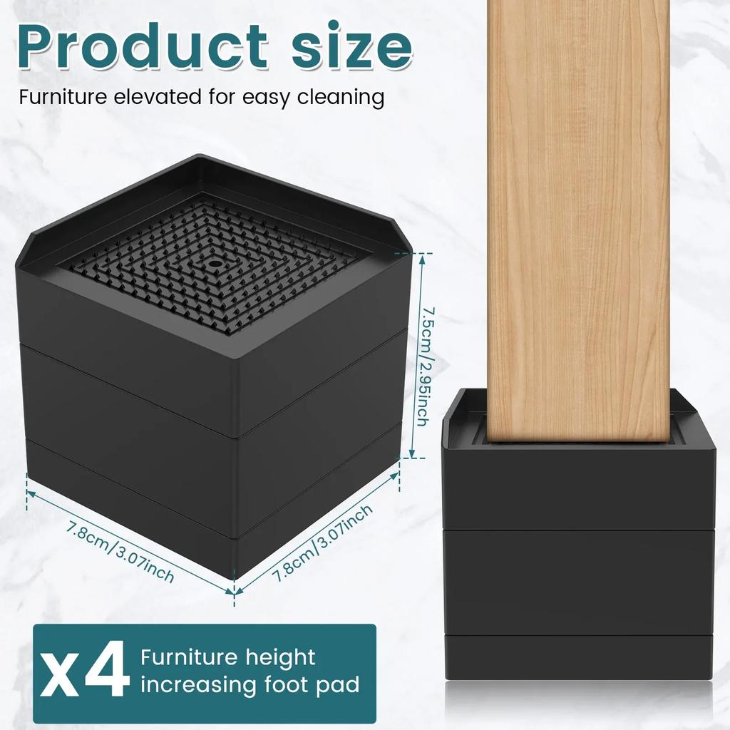 4Pcs Adjustable Furniture Risers TPU Shock Absorption Bed Risers Stackable Non-slip Furniture Leg Lifting Blocks for Desk Chairs