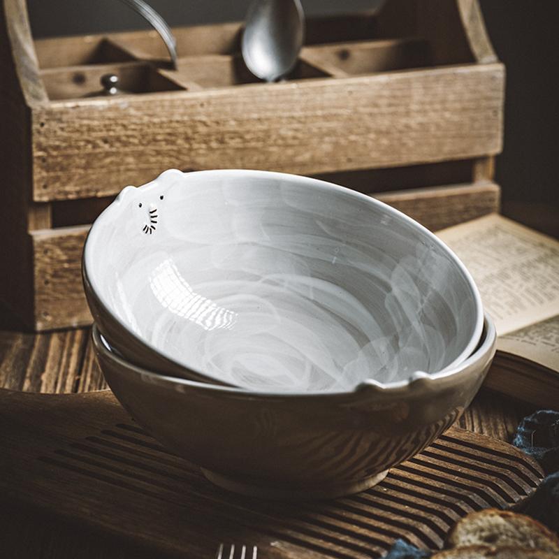 8 Inch Ceramic Ramen Bowl Hand-painted Animal Noodle Soup Bowl Salad Mixing Bowl Microwave Safe Dinnerware 1200ML