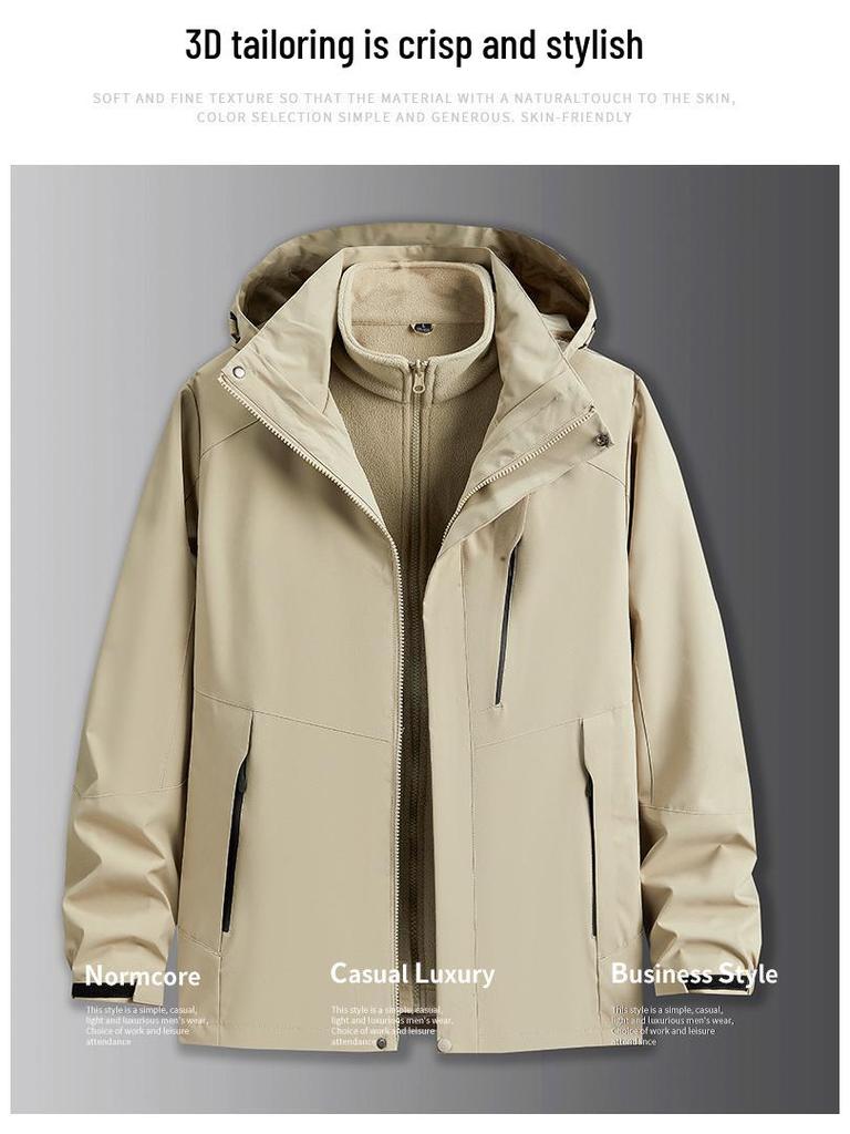 Men's Plus Size 3-in-1 Outdoor Jacket with Removable Liner & Hood for Autumn/Winter
