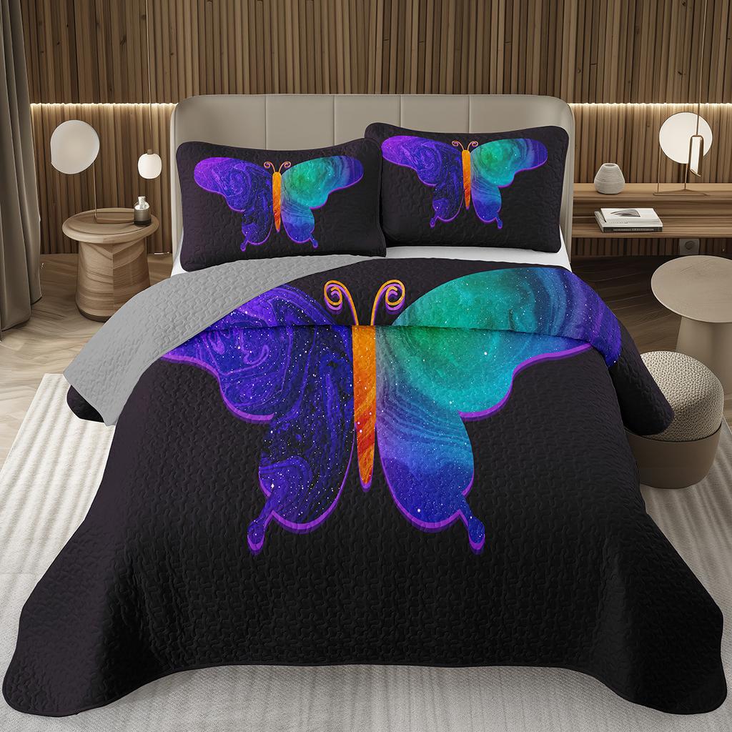 Butterfly Bedspread Twin/Queen/King Watercolor Botanical Floral Coverlet Fantasy Style Bedding Set Reversible Quilted Bedspreads