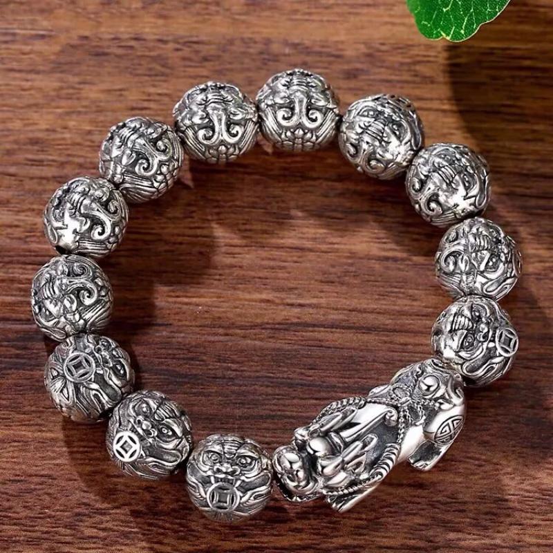Pixiu, Solid Whole Foot Bracelet, Men and Women's Wealth Source, Rolling Buddha Bead Bracelet