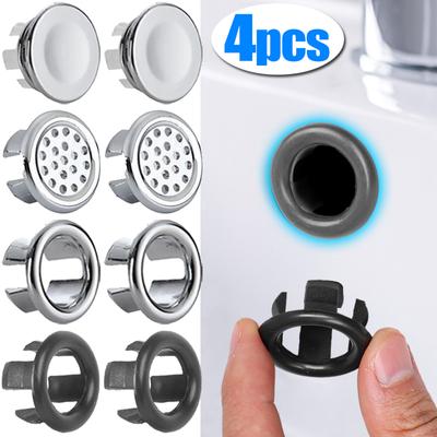 4Pcs Sink Overflow Ring Drain Cover Replacement Bathroom Kitchen Sink Wash Basin Trim Overflow Cover Hole Insert Round Caps