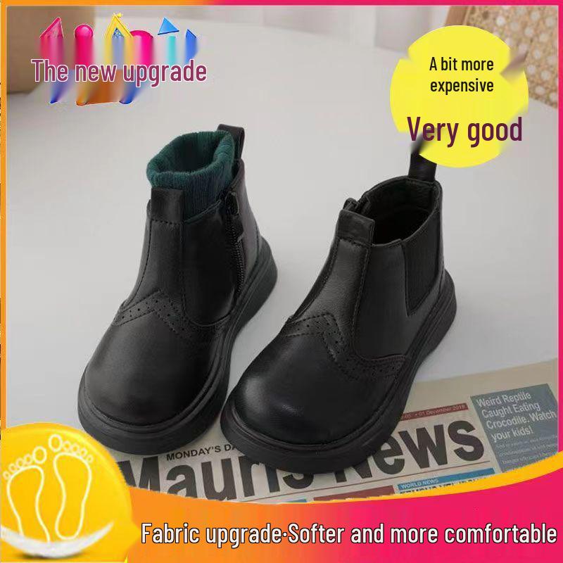 

Genuine Leather Kids Martin Boots - Autumn/Winter British & Korean Style Ankle Boots with Velvet for Boys & Girls 20.4cm Size 33