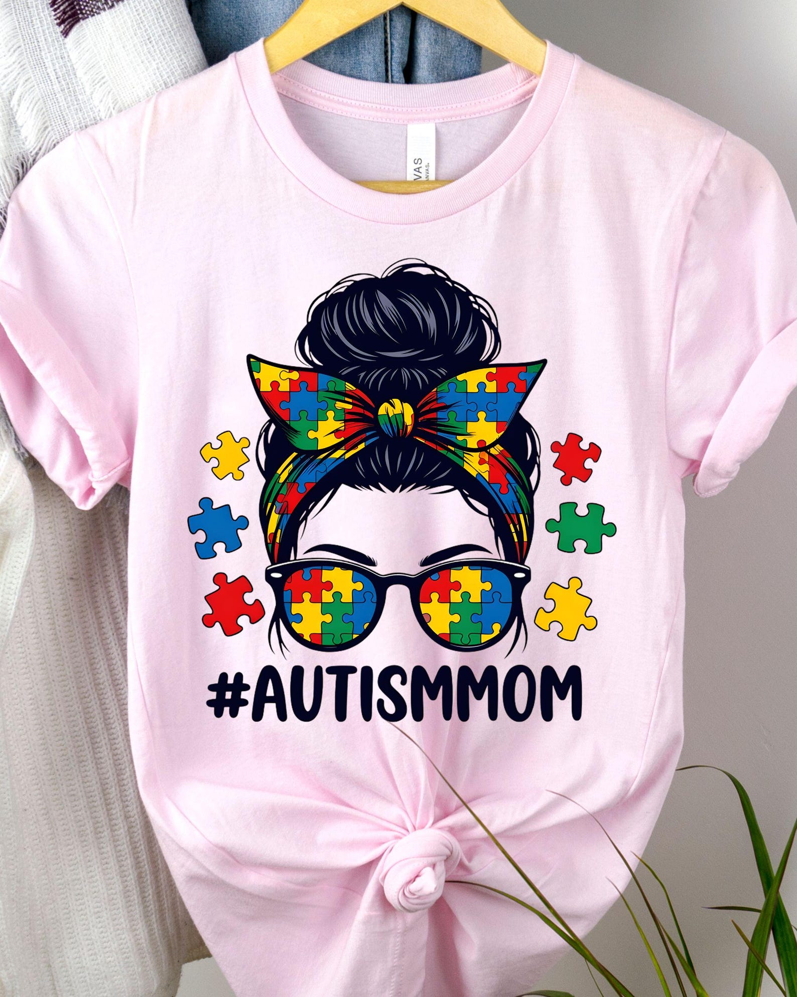 Autism Mom Puzzle Piece Hairband Tee | #AUTISMMOM T-Shirt, 8 colors XL