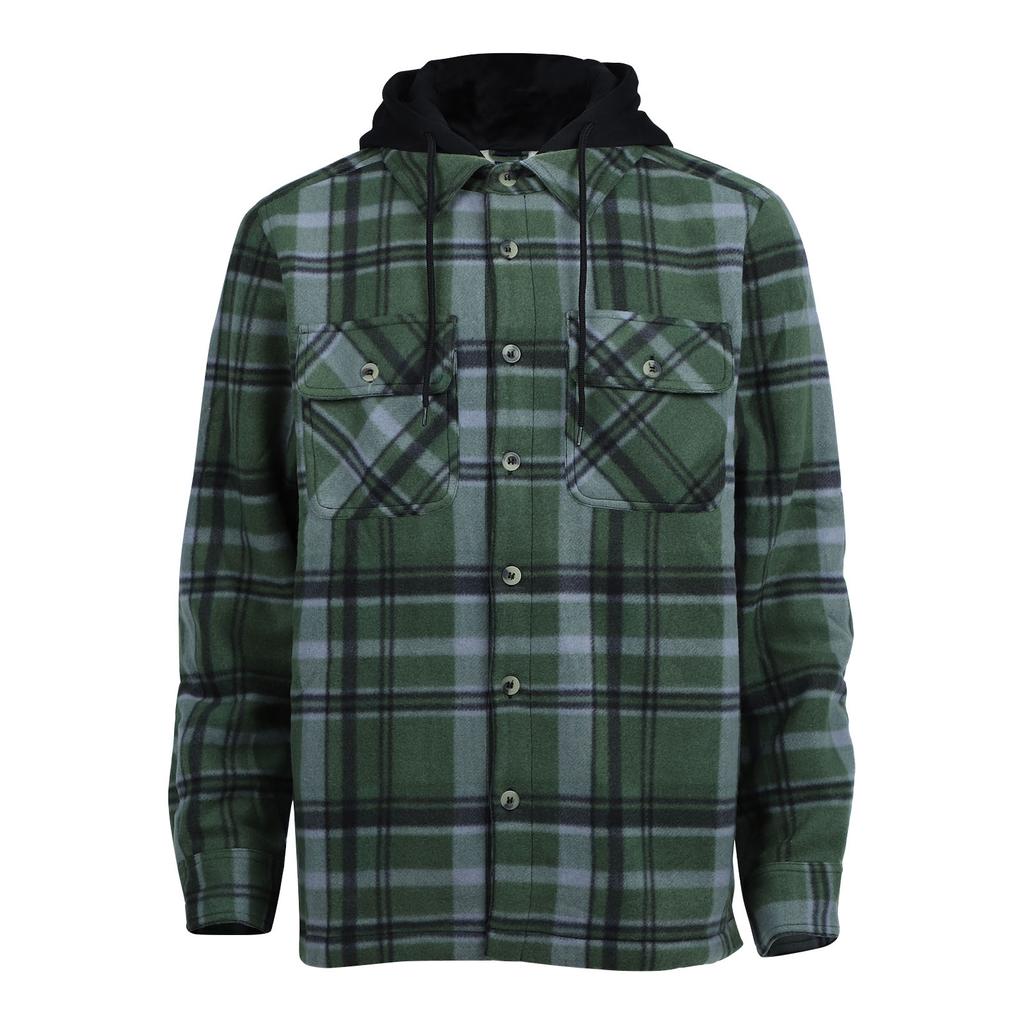 Men's Plaid Long Sleeve Shirt Men's Pocket Button Hooded Sweatshirt