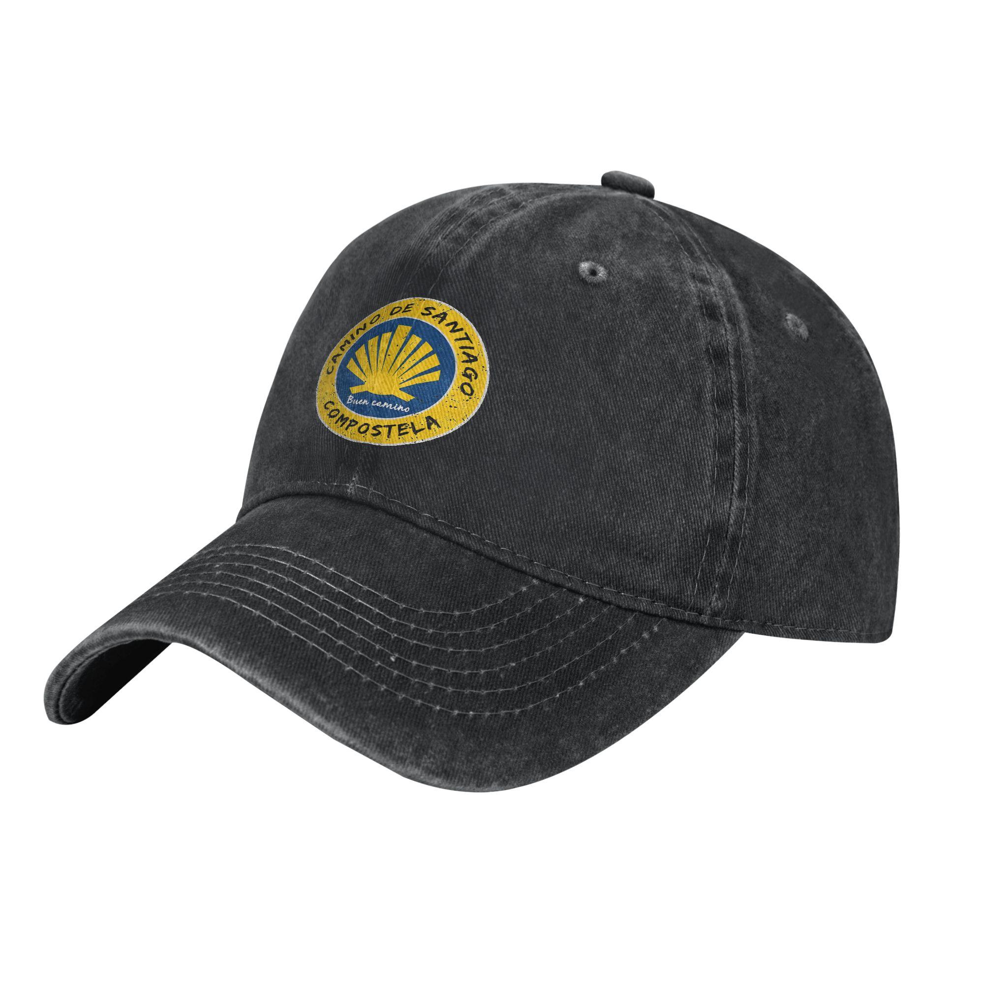

Camino De Santiago Shells and Arrow Baseball Cap Retro Distressed Denim Large Yellow Scallop Headwear Unisex Golf Gift Hats Cap One Size