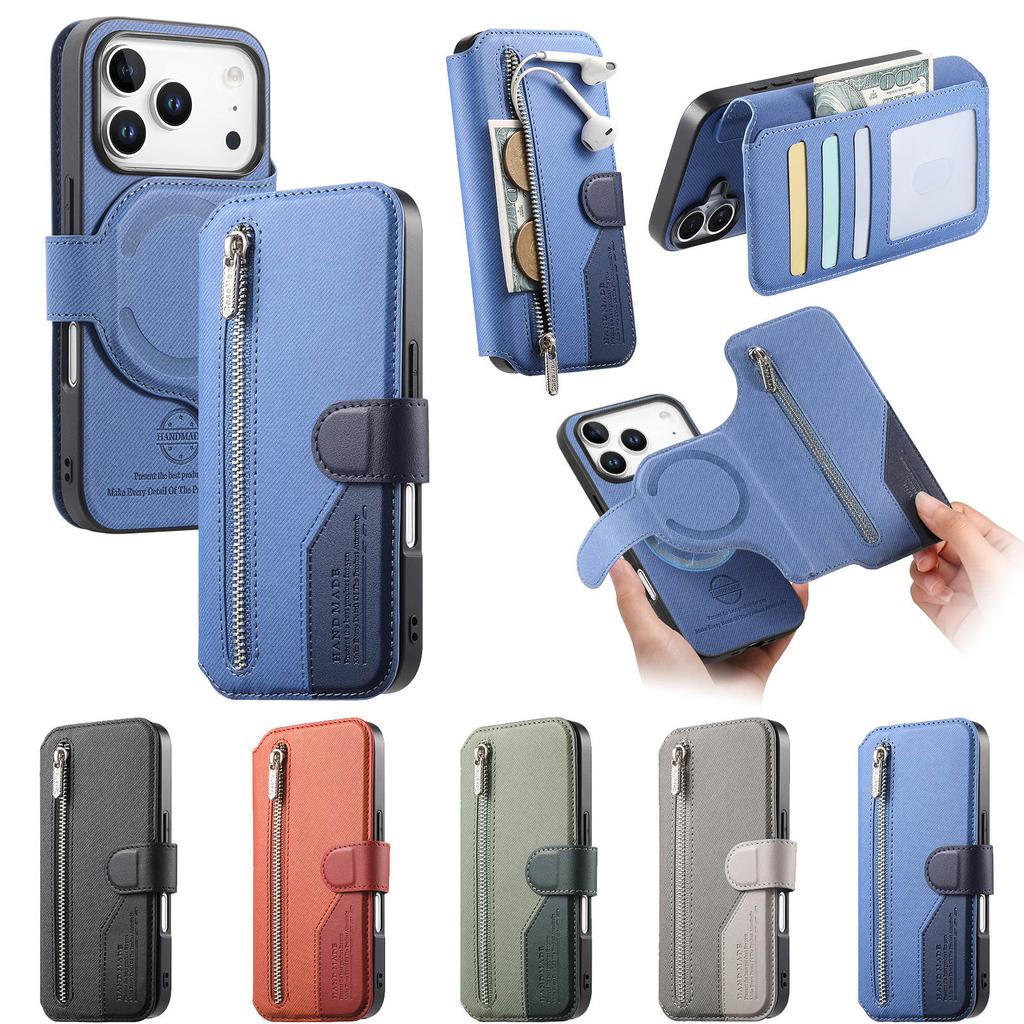 2 In 1 Detachable Magneic Zipper Cards Solt Wallet Leather Case For iPhone 17 Pro Max 16 Plus 15 14 13 12 Flip Bag Pocket Cover