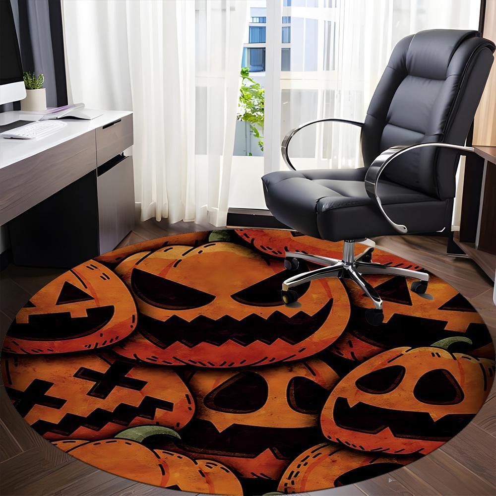 1pc Pumpkin, Halloween Carpet, Round Non Slip Durable Large Size Office Carpet, Suitable for Office