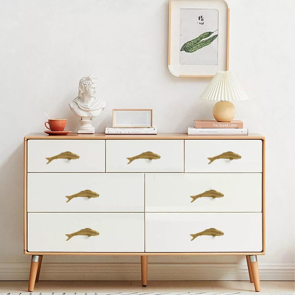 Goldfish Shape Solid Brass Retro Knobs Door Handles Cabinet Wardrobe Drawer Pulls Single Hole Home Furniture Hardware
