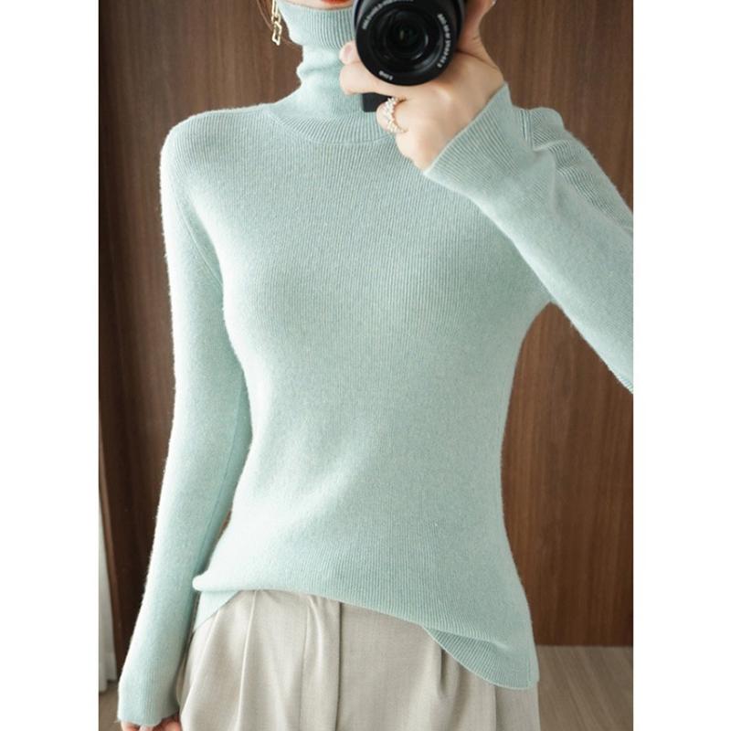 Autumn Semi High Neck Long Sleeve Knitted Sweater Women Winter Fashion Slim Fit Pullover Base Sweaters Ladies Warm Elegant Casual Woman Jumpers 25062