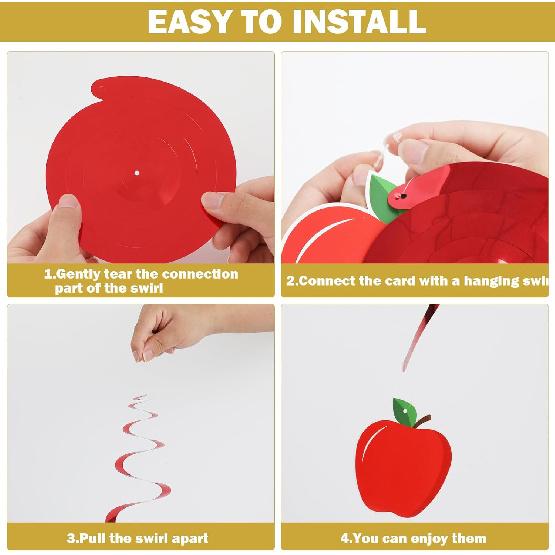 60PCS Back To School Party Swirls Decorations First Day of School Hanging Swirls Welcome Back To School Apple Pencil Hanging Decor Supplies for