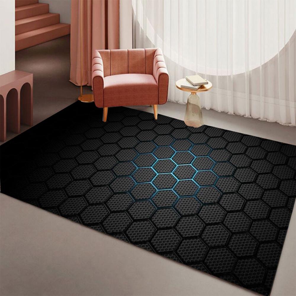 Sechseck Gamer Teppichmatte Neonlichtmuster PC Gaming Teppich Rutschfeste Bodenmatte für Schlafzimmer Büro Heimdekor Indoor Teppich