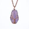 Handmade Ancient Red Copper Wound Tree Of Life Natural Crystal Stone Octahedron Necklace Fortune Tree Necklace N539