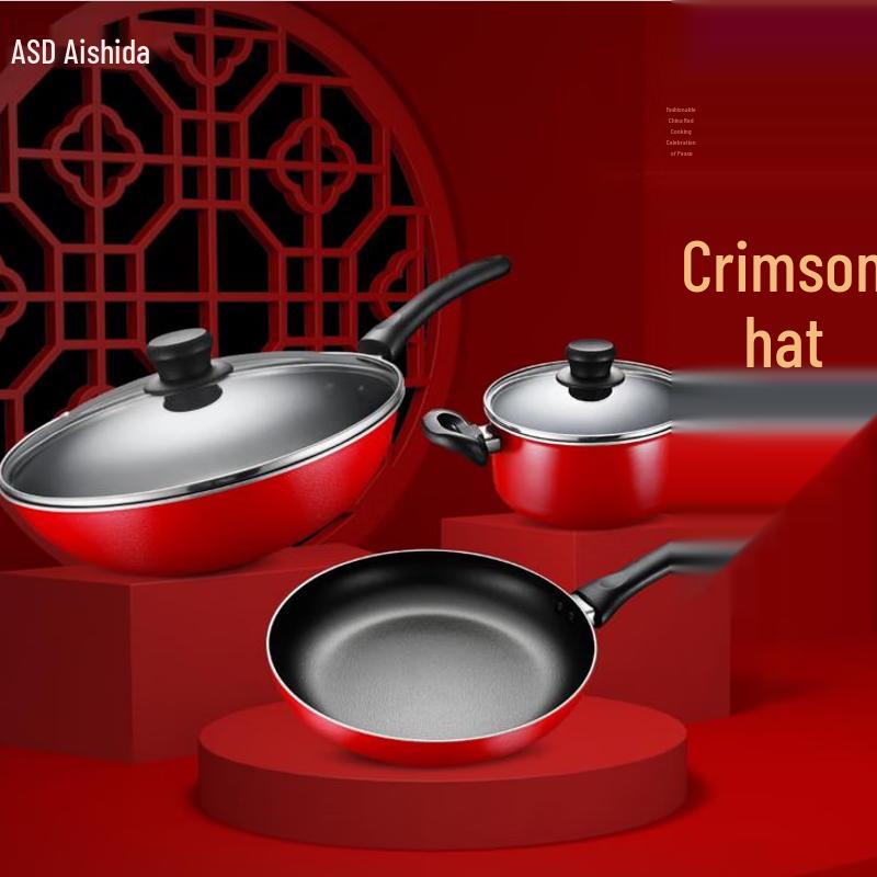 ASD Chinese Red Non-stick 3-Piece Cookware Set
