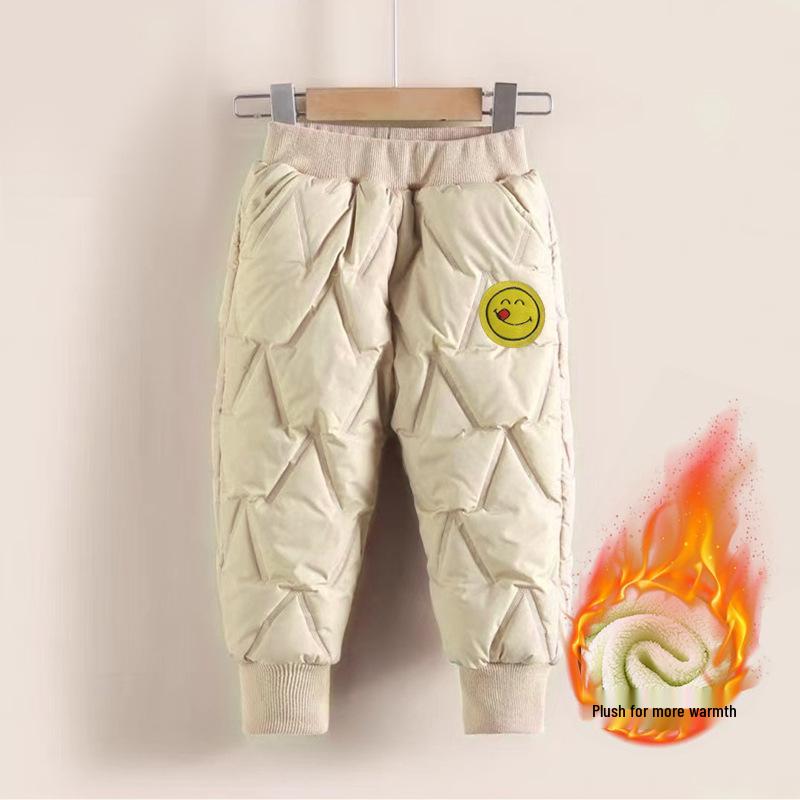 Children's Windproof Quilted Cotton Pants with Velvet Lining for Boys and Girls - Warm Winter Casual Wear