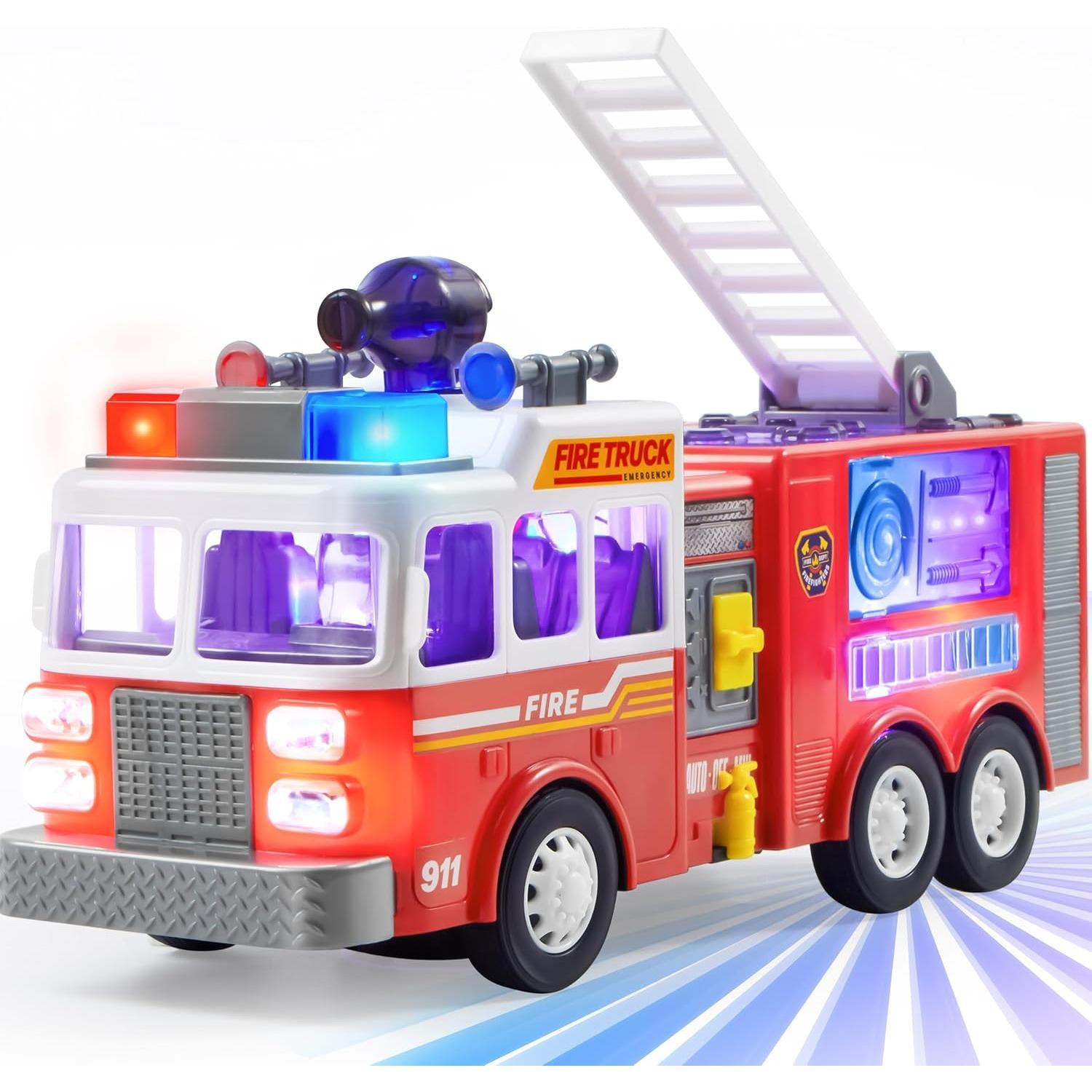 

JOYFY LED Fire Truck Toy LED Projections & Sirens Bump and Go Fire Engine Trucks for Boy Girls Firetruck Birthday Christmas Gift
