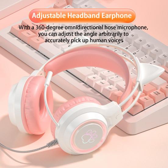 Wired Earphone 360 Degree Surround Sound Noise Cancelling with Mic RGB Light Wired Headset Gaming Supplies