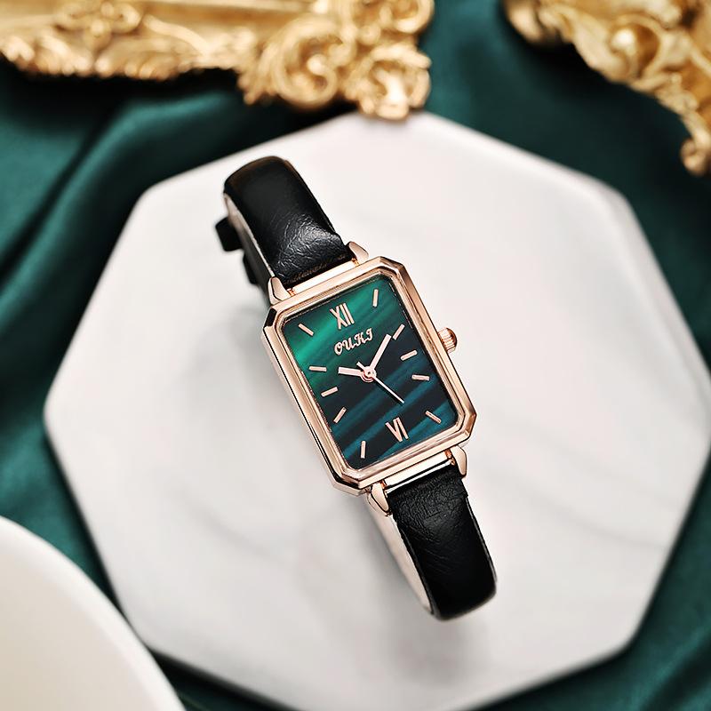 Women's Quartz Wristwatches Rectangle Ladies Fashion Green Clock Top Luxury Gifts Watches for Wife, Family, Friend