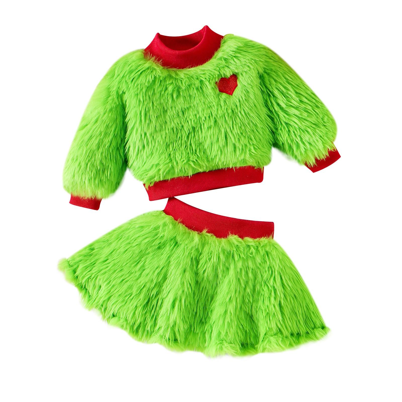 

Рождественский зимний костюм для девочек с высоким воротником и сердечком, короткая юбка, костюм из двух частей 6M зелёный