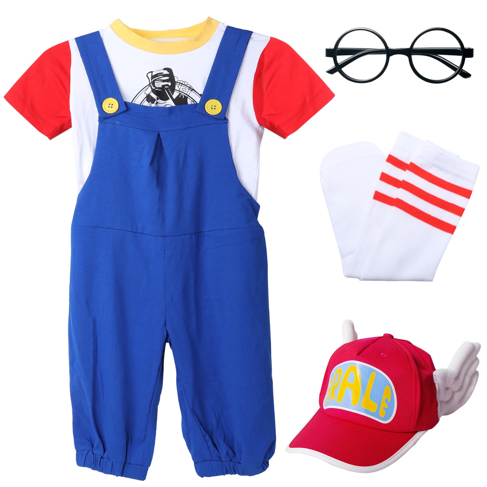 

TUAHOUS Halloween Costume for Kids, Arale-chan Style, Girls Romper with Hat and Strappy Pants (Blue, 120cm) [Used]